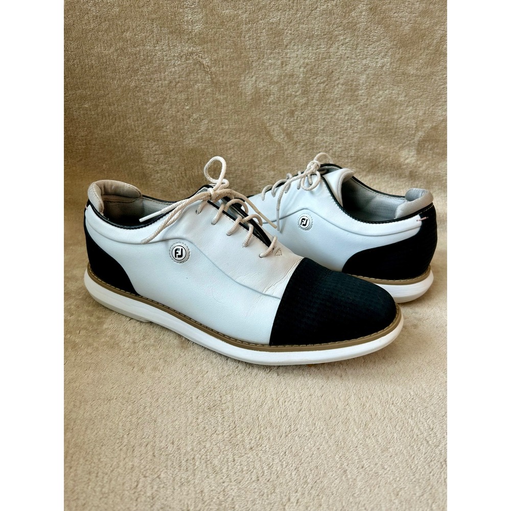 FootJoy Womens 8 Traditions Cap Toe Golf Shoes White/Black Lightweight Athletic